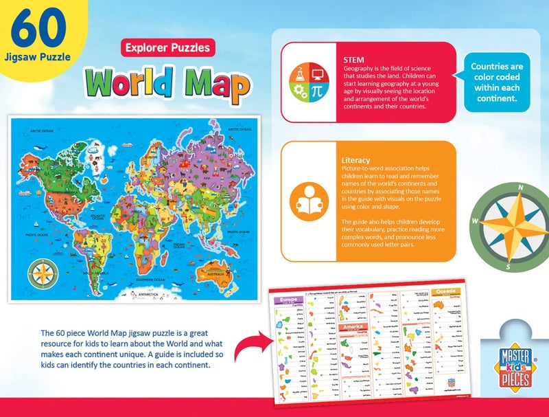 MasterPieces 60 Piece Educational Jigsaw Puzzle for Kids - World Map - 16.5"x12.75" - Image 3